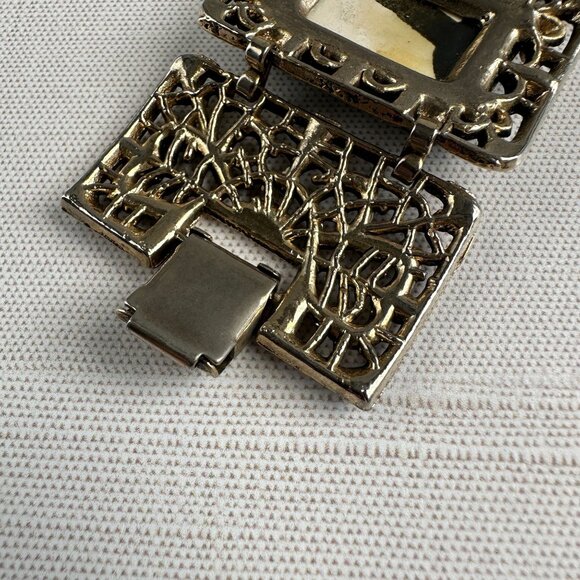 1960s Black Glazed Ceramic Filigree Panel Bracelet - Picture 7 of 10